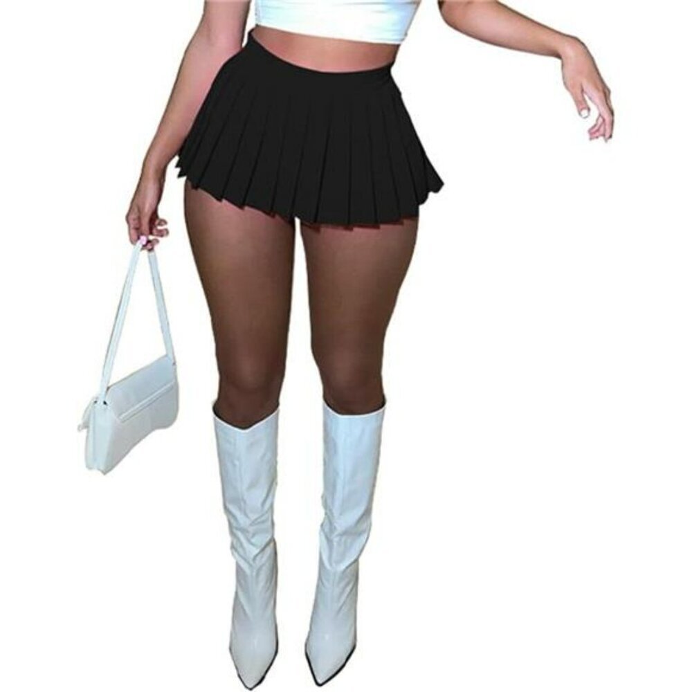 Y2K Pleated Mini Skirt High Waist A Line Stretchy Tennis Club Skater Skirt